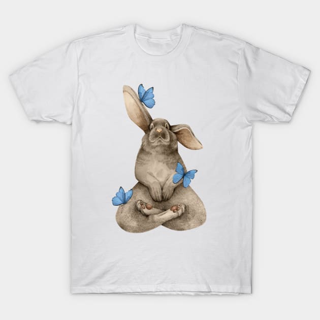 meditating bunny with butterflies T-Shirt by KindSpirits